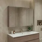 Vannitoa kapp peegliga, Hanah Home, tume p&auml;hklipuu, 100 x 66 x 16