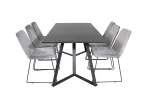 Marina Dining Table - Black top / Black Legs +Muce Dining Chair - Black Legs - Grey Velvet_6