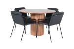 Bianca Round Dining Table - Walnut / Black Veneer+Tvist Chair - Black / Black PU_4