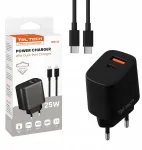 Teltech laadija Teltech USB / Type-C v&otilde;rgulaadija 25 W + Type-C &ndash; Type-C kaabel 1 m, must TCH-02