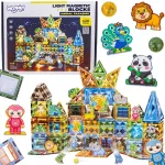 WOOPIE Valgustavad 3D konstruktsioonimagnetplokid Animal World 124el.
