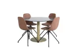 Estelle Round Dining Table &oslash;106 H75 - Black / Brass+Polar Dining Chair with Spin function - black Legs - Brown PU - White Stitches_4