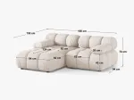 Velvet Modular Right Corner Sofa, "Bellis", 3 Seats, 188x155x70 Made in Europe