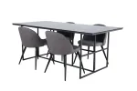 Leif Dining Table - Black / Black smoked smoked Glass+Velvet Stitches Chair - Black / Grey Micro Fibre_4