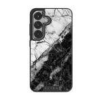 Fatal Contradiction - Black & White Marble Samsung Galaxy S25 Case, Elite Dark (Magnetic) / Silver