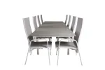 Levels Dining Table 224/324*100 - White Alu / Grey Aintwood +Copacabana Recliner Chair (stackable) - White Alu / Grey Textilene_8