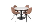 Estelle Round Dining Table &oslash;106 H75 - White / Black+Polar Dining Chair with Spin function - black Legs - Brown PU - White Stitches_4