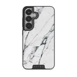 Satin White - Marble Samsung Galaxy S25 Case, Elite Dark (Magnetic) / Silver