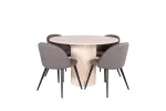 Bianca Round Dining Table - White Wash / Black Veneer+Velvet Stitches Chair - Black / Grey Micro Fibre_4