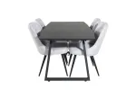 Inca Extentiontable - Black top / black Legs+Velvet Deluxe Dining Chair - Black Legs - Light Grey Fabric_4