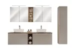 Vannitoam&ouml;&ouml;bli komplekt t&ouml;&ouml;pinnaga, kahe eraldi seisva valamuga ja kapidega &bdquo;Santa Fe Taupe&ldquo;, 180 cm