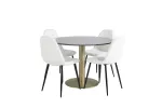 Estelle Round Dining Table &oslash;106 H75 - Black / Brass+Polar Fluff Dining Chair - Black Legs - White Teddy _4