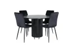 Bianca Round Dining Table - Black / Black Veneer+Windu Lyx Chair - Black / Black Velvet_4