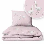 Cover set -  2 pcs - 135x100, 40x60 - GEESE on a PINK background