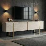 TV-alus, Hanah Home, travertiin, kuldne, 180 x 50 x 30