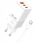 65 W GaN laadija, 2xUSB-C + USB-A + USB-C-kaabel, valge
