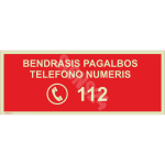 M&auml;rk H&auml;daabi telefonil 112 M&auml;rgi alus Alumiinium (neobond 2 mm) M&auml;rgi t&uuml;&uuml;p luminestsentsm&auml;rk M&auml;rgi suurus 100 x 200 mm Viipeteksti keel Leedu