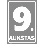 M&auml;rk Korruse numeratsioon - 9. korrus V&auml;rvus Hall M&auml;rgi alus Plastik (vahustatud PVC 2 mm) M&auml;rgi t&uuml;&uuml;p luminestsentsm&auml;rk M&auml;rgi suurus 220 x 320 mm Viipeteksti keel Leedu