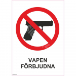 M&auml;rk Tulirelvadega sissep&auml;&auml;s keelatud M&auml;rgi alus Alumiinium (neobond 2 mm) M&auml;rgi t&uuml;&uuml;p &uuml;hine m&auml;rk M&auml;rgi suurus 150x220 mm (koos tekstiga) Viipeteksti keel Rootsi