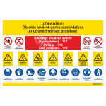 Plakat Ettevaatust! J&auml;rgige objektil t&ouml;&ouml;- ja tuleohutusn&otilde;udeid! M&auml;rgi alus PVC b&auml;nner (pehmest materjalist) M&auml;rgi suurus 1000 x 1500 mm Viipeteksti keel L&auml;tlane M&auml;rgi variant Isikup&auml;rastatud disain (LOGO/ MARKS/TEXT)