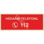 M&auml;rk H&auml;daabi telefonil 112 M&auml;rgi alus Alumiinium (neobond 2 mm) M&auml;rgi t&uuml;&uuml;p luminestsentsm&auml;rk M&auml;rgi suurus 100 x 200 mm Viipeteksti keel Eesti