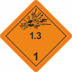 ADR m&auml;rk Plahvatusohtlik 1.3 klass / Explosive class 1.3 M&auml;rgi alus Kleebis M&auml;rgi t&uuml;&uuml;p &uuml;hine m&auml;rk M&auml;rgi suurus 250x250 mm (serva pikkus)