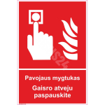 M&auml;rk Tulekahju teatenupp - Tulekahju korral vajutage M&auml;rgi alus Kleebis M&auml;rgi t&uuml;&uuml;p &uuml;hine m&auml;rk M&auml;rgi suurus 100 x 150 mm Viipeteksti keel Leedu M&auml;rgi variant tekstiga