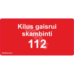 M&auml;rk Tulekahju korral helista 112 M&auml;rgi alus Alumiinium (neobond 2 mm) M&auml;rgi t&uuml;&uuml;p &uuml;hine m&auml;rk M&auml;rgi suurus 50 x 100 mm Viipeteksti keel Leedu