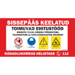 Plakat - Sissep&auml;&auml;s keelatud Toimuvad ehitust&ouml;&ouml;d M&auml;rgi alus PVC b&auml;nner, v&otilde;rk (perforeeritud) Sobib eriti h&auml;sti tuulekoormuse v&auml;hendamiseks. M&auml;rgi suurus 1750x3400 mm Viipeteksti keel Eesti