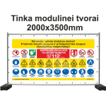 Ehitusplatsi plakat - T&auml;helepanu, ehitust&ouml;&ouml;d k&auml;ivad t&ouml;&ouml;kaitsen&otilde;uete t&auml;itmiseks M&auml;rgi alus PVC b&auml;nner (pehmest materjalist) M&auml;rgi suurus 1750x3400 mm Viipeteksti keel Leedu M&auml;rgi variant Isikup&auml;rastatud disain (LOGO/ MARKS/TEXT)
