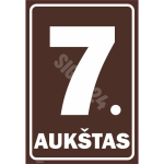 M&auml;rk Korruse numeratsioon - 7. korrus V&auml;rvus Hall M&auml;rgi alus Alumiinium (neobond 2 mm) M&auml;rgi t&uuml;&uuml;p &uuml;hine m&auml;rk M&auml;rgi suurus 220 x 320 mm Viipeteksti keel Leedu