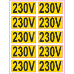 M&auml;rkide komplekt Elektriv&otilde;rgu t&auml;histus 10 tk (12V, 36V, 230V, 380V) M&auml;rgi alus Kleebis M&auml;rgi suurus 20 x 40 mm M&auml;rgi variant 230V