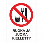 M&auml;rk Toit ja jook keelatud M&auml;rgi alus Alumiinium (neobond 2 mm) M&auml;rgi t&uuml;&uuml;p &uuml;hine m&auml;rk M&auml;rgi suurus 150x220 mm (koos tekstiga) Viipeteksti keel Rootsi