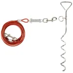 Flamingo Tie Out Stake Igla - metallist vai koerte kinnitamiseks, 7,5 m terasest treeningkaabli ja amortisaatoriga