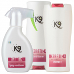 K9 Keratin+ Niisutav Komplekt - keratiiniga rikastatud hoolduskomplekt koerte ja kasside karvkatte niisutamiseks ja elustamiseks.