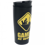 Gamer At Work &ndash; Caution Sign Metal Travel Mug 450ml