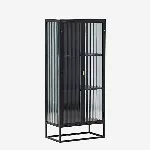 Garis mustast metallist k&otilde;rge vitriinkapp klaasustega, messingist k&auml;epidemetega, 15630-208