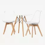 &Uuml;mmargune valge MDF s&ouml;&ouml;gilaud Danburi ja l&auml;bipaistvad Edvin toolid (⌀60 cm), GR23911