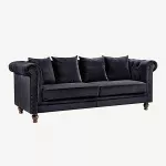 Mustast sametist Chesterfield'i 3-kohaline diivan Velvet (puidust jalgadega), 19936-888