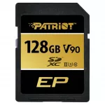 Patriot Memory PEF128GEP92SDX 128GB SDXC V90 UHS-II U3 m&auml;lukaart, 300 MB/s lugemiskiirus, 260 MB/s kirjutamiskiirus, must/kuldne