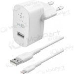 Laadija buitinis Belkin Boost Charge USB-A 12W + Lightning kaabel valged