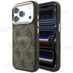 Apple iPhone 18 Pro Max &uuml;mbris - Guess PU Leather 4G Gold Frame Embossed MagSafe (pruun)