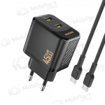 Telefoni laadija Dudao A28PC 45 W GaN 2x USB-C koos USB-C kaabliga 1 m must
