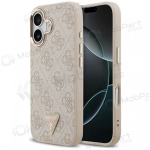 Apple iPhone 17 &uuml;mbris - Guess PU Leather 4G Strass Triangle Logo Gold Frame MagSafe (roosa)