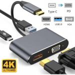 Reach USB-C-liidesega USB-jaotur PD + HDMI + VGA + USB 3.0