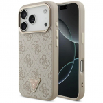 Telefoni&uuml;mbris Guess PU Leather 4G Strass Triangle Logo Gold Frame MagSafe Apple iPhone 17 Pro roosa