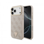 Telefoni&uuml;mbris Guess PU Leather 4G Strass Triangle Logo Gold Frame MagSafe Apple iPhone 18 Pro roosa