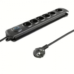 Qoltec 6 Sockets, 3m, Black 50112