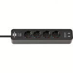 Brennenstuhl Ecolor power strip 4-fold with 2 USB charging sockets, 1.5m, Black 1153240006