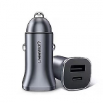 Ugreen USB-C PD+USB-A QC 24W Schnell-Ladeger&auml;t f&uuml;rs Auto, grau 30780